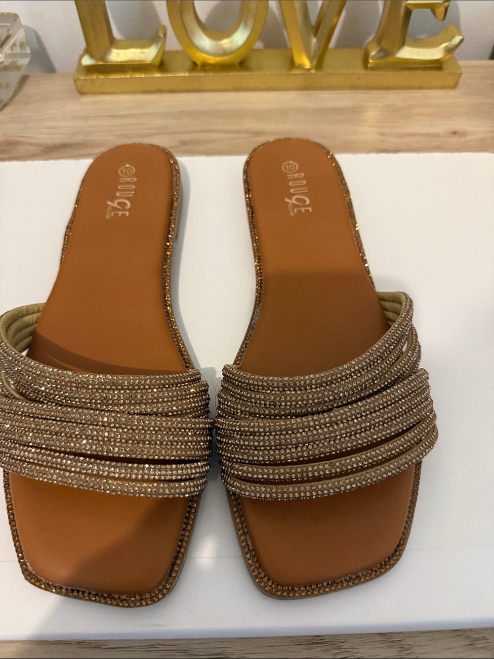 Luxe Gold Beaded Slide Sandals - Nude/Gold